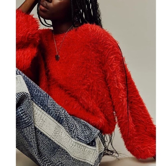 Free People Sweaters - Free People Flurry Jumper Sweater Cropped‎ Slouchy Relaxed Long Sleeve Red Sz XS